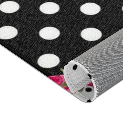 Polka Dot Rose Area Rug — Black & White Vintage Floral Accent Rug