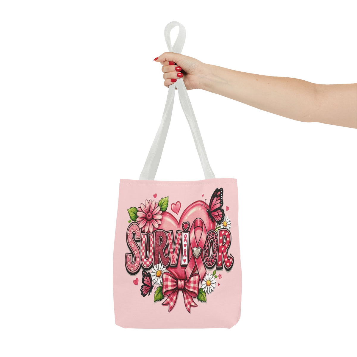 Survivor Pink Ribbon Tote Bag – Breast Cancer Awareness Floral Tote