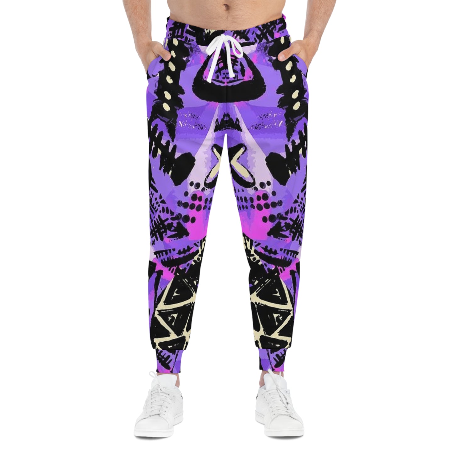 Purple Tribal Print Athletic Joggers — All-Over Print Sport Pants