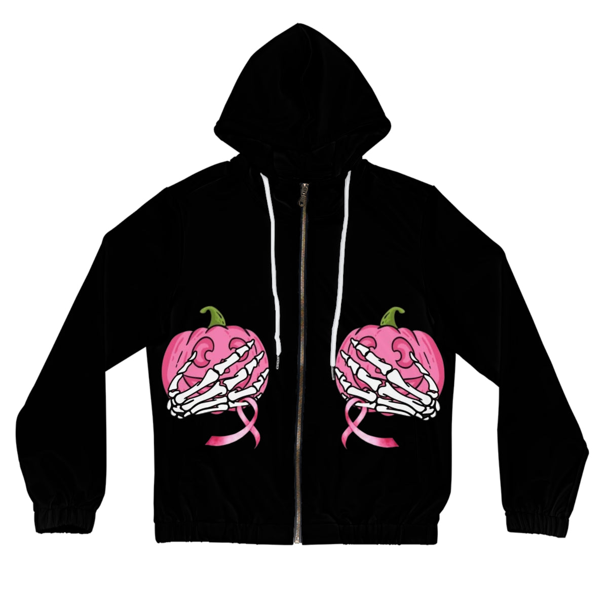 Breast Cancer Awareness Pink Pumpkin Zip Hoodie