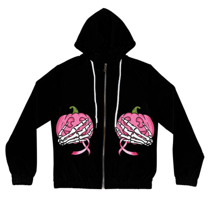 Breast Cancer Awareness Pink Pumpkin Zip Hoodie