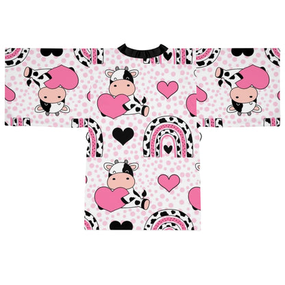 Cute Cow Print Long Sleeve Kimono Robe for Cozy Comfort