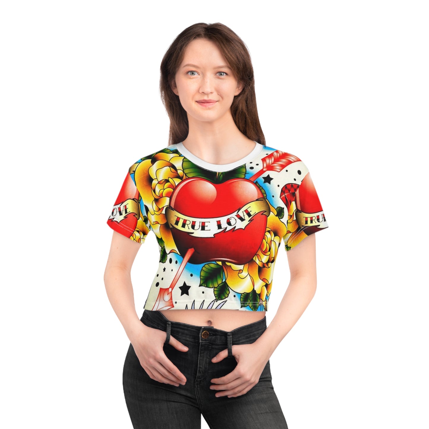 True Love Graphic Crop Tee - Vintage Floral Design