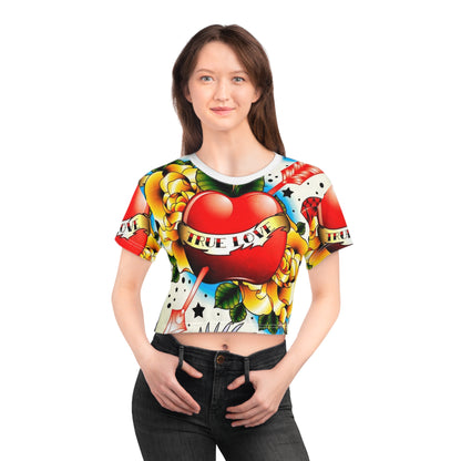 True Love Graphic Crop Tee - Vintage Floral Design