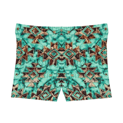 Turquoise Western Geometric Print Women's Shorts