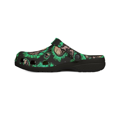 Skeleton Face Clogs — Green Camouflage EVA Foam Slip-Ons