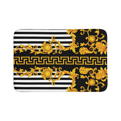 Baroque Gold Stripe Bath Mat Set — 3-Piece Luxury Bathroom Rugs