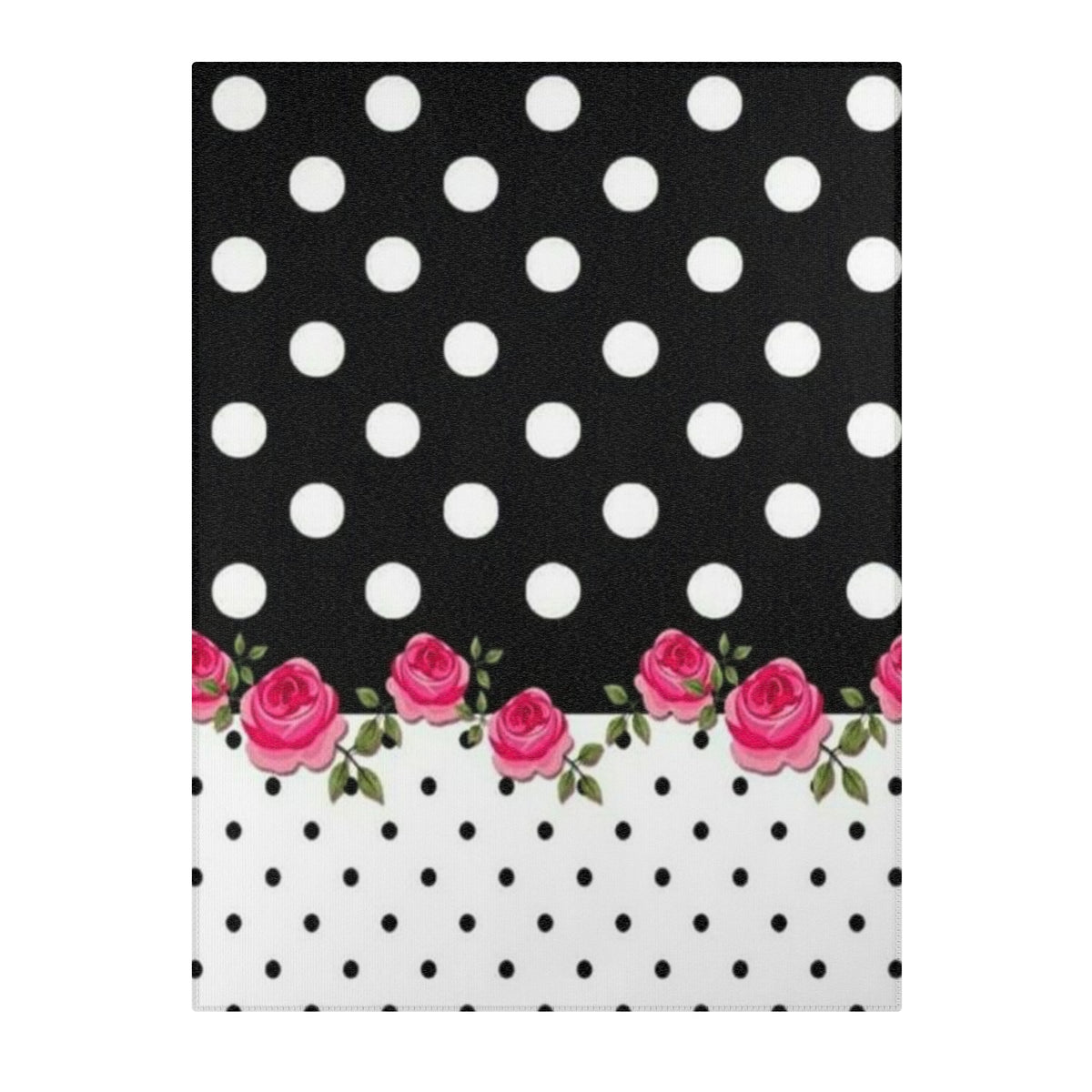 Polka Dot Rose Area Rug — Black & White Vintage Floral Accent Rug