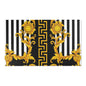 Baroque Gold Scroll Area Rug — Black & White Striped Medallion Accent Rug