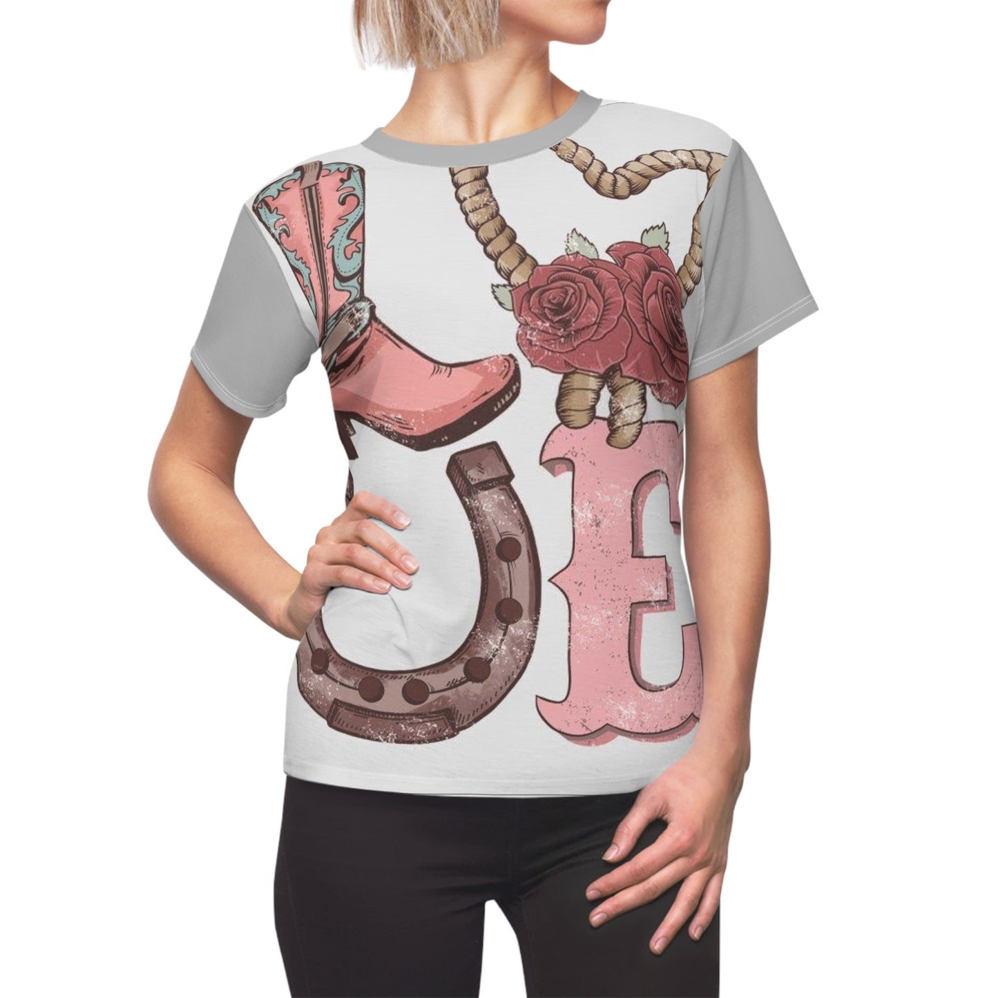 Country Love Graphic Tee - Floral Boots & Horseshoe Design