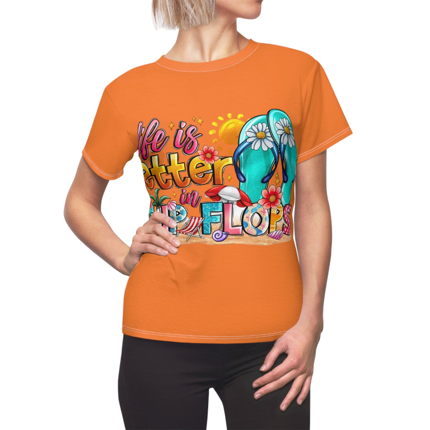 Damen Sommer Cut &amp; Sew T-Shirt - "Life is Better in Flip Flops" Strand Grafik T-Shirt