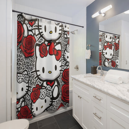 Hello Kitty Red Rose Shower Curtain — Cute Floral Bathroom Decor