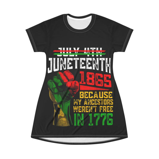 Juneteenth Celebration T-Shirt Dress, Black History Apparel, African American Pride Dress, Unique Gifts for Her, July 4th Alternative
