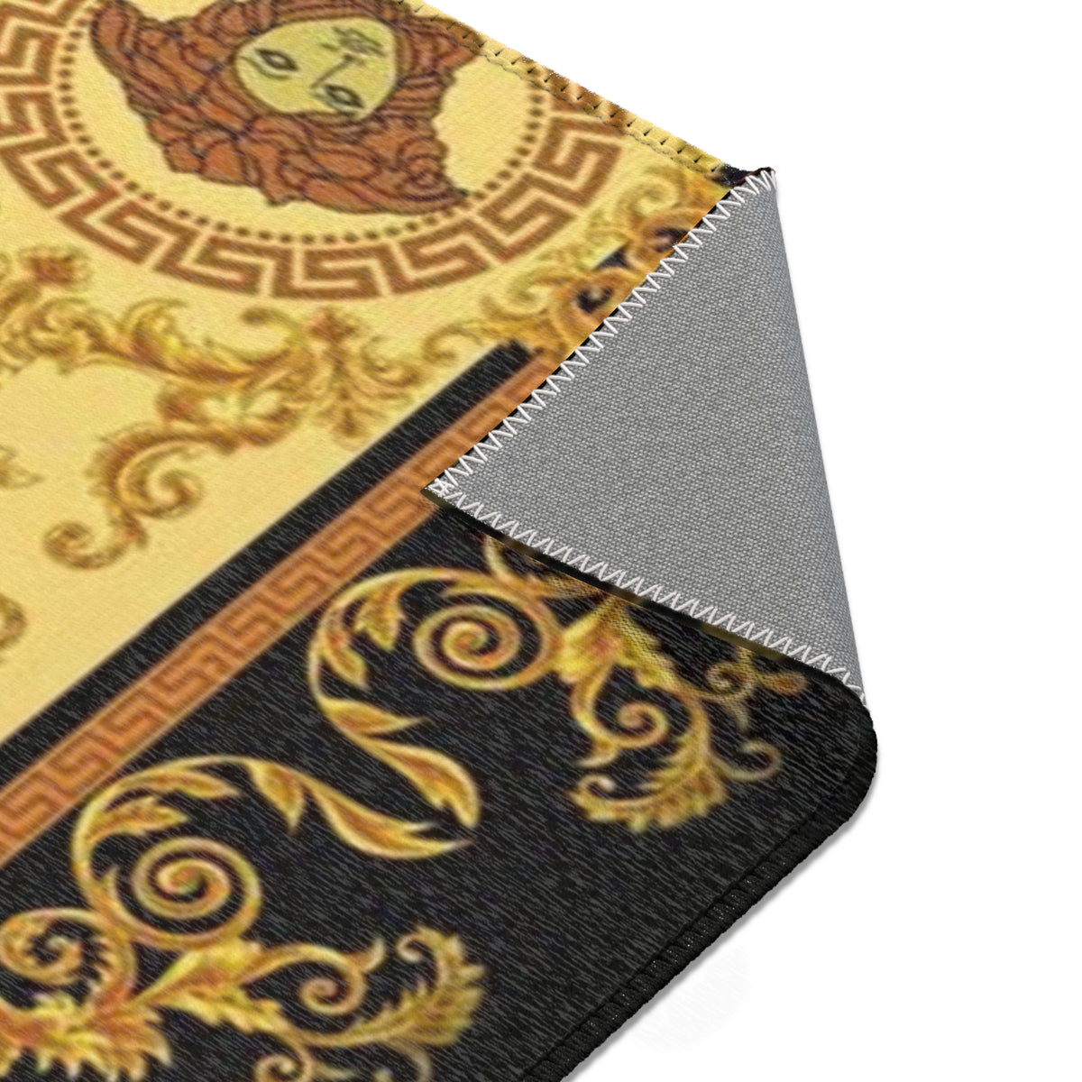 Baroque Medusa Area Rug — Ornate Gold & Black Decorative Floor Runner