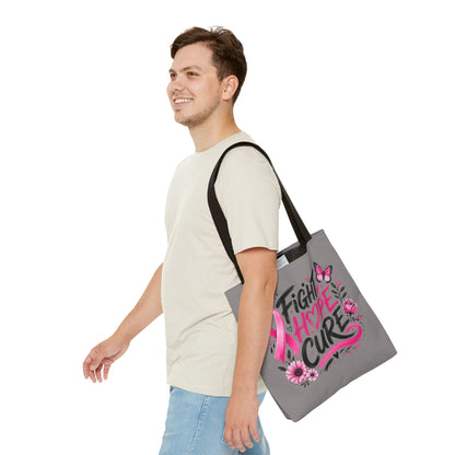 Breast Cancer Awareness Tote Bag — Fight Hope Cure Pink Ribbon Design