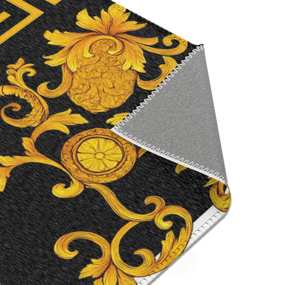 Baroque Gold Scroll Area Rug — Black & White Striped Medallion Accent Rug