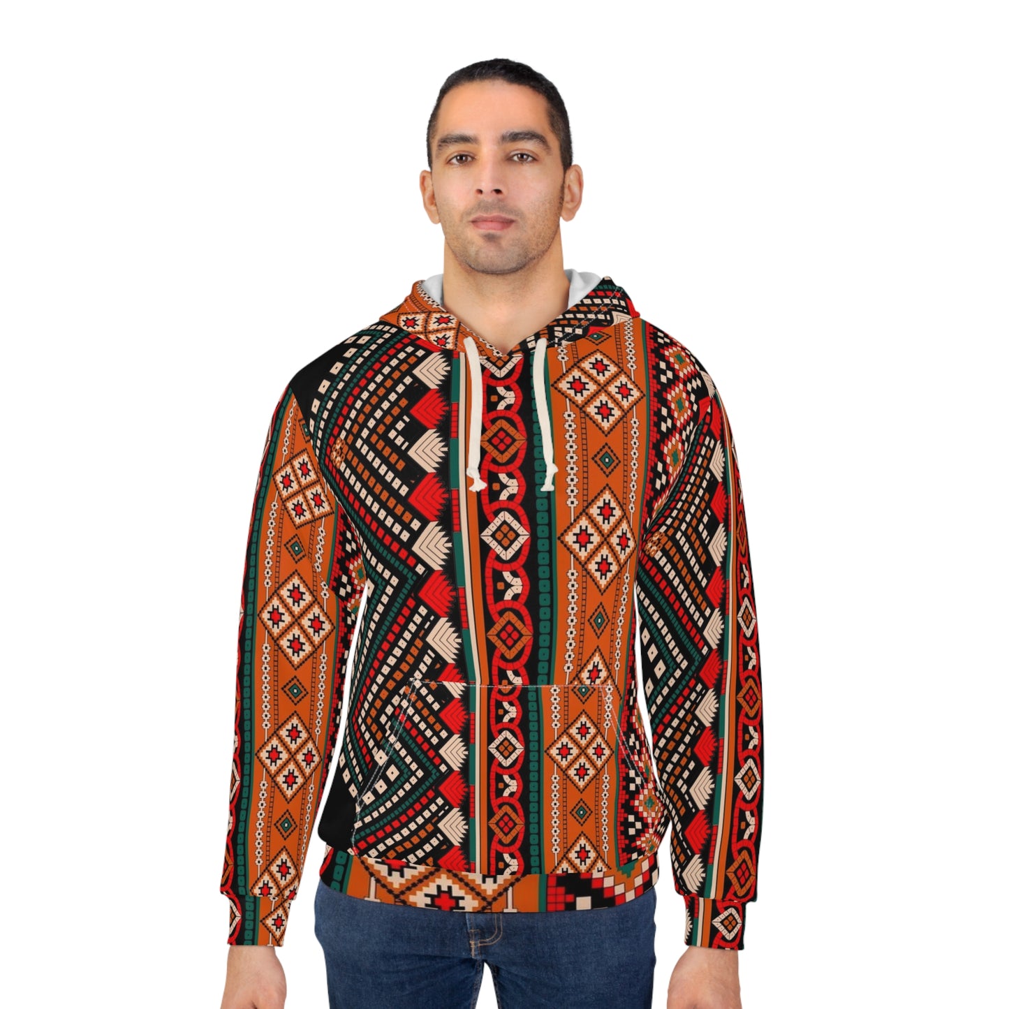 Aztec Tribal Pattern Hoodie – Rustic Orange All-Over Print