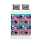 Tropical Flamingo Cotton Bed Set — Retro Pink & Teal Palm Pattern