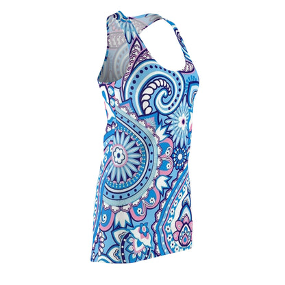 Blue Paisley Racerback Dress – Floral Boho AOP Sundress