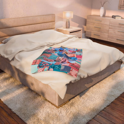 Velveteen Plush Blanket — Pastel Collage Aesthetic Throw ("Don't Compare")