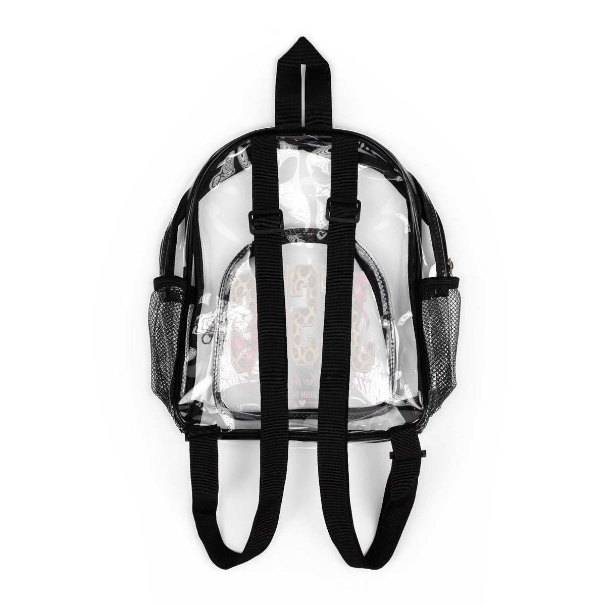 Clear Stadium Backpack — Leopard 5G Design with Pink Bows (See-Through School & Game Day Bag)