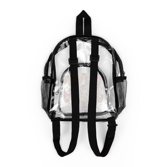 Clear Stadium Backpack — Leopard 5G Design with Pink Bows (See-Through School & Game Day Bag)