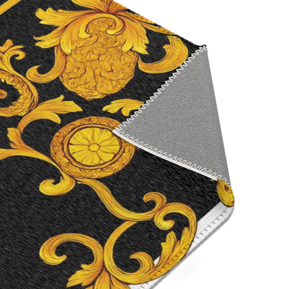 Baroque Gold Scroll Area Rug — Black & White Striped Medallion Accent Rug