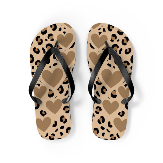 Leopard Print Heart Flip Flops – Trendy Summer Sandals for Beach and Casual Wear