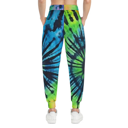Tie-Dye Spiral Athletic Joggers — Blue & Green All-Over Print