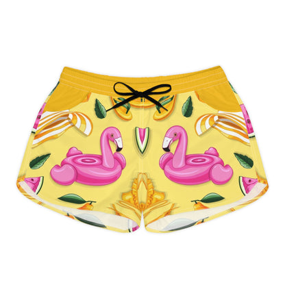 Summer Vibes Women's Casual Shorts with Flamingo and Fruit Print