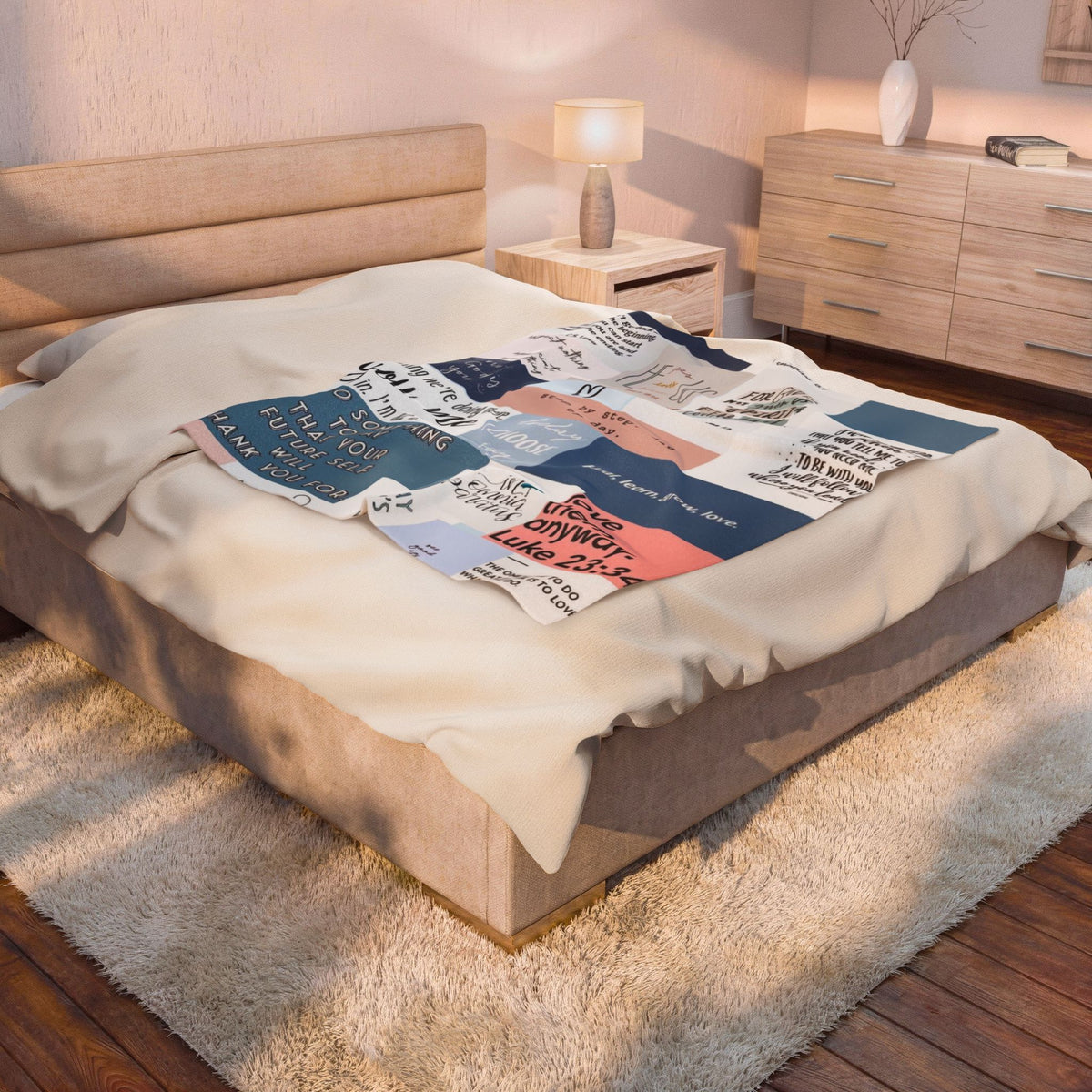 Inspirational Patchwork Velveteen Plush Blanket – Motivational Quotes (Luke 23:34)