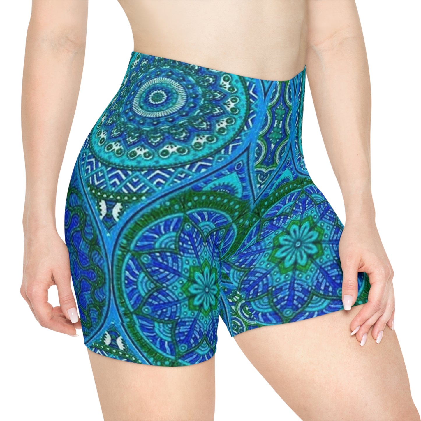 Women's Bohemian Print Biker Shorts - Vibrant Mandala Design for Active Lifestyle