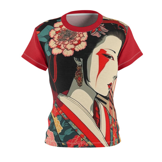 Geisha-Inspired Women's Tee - Vibrant Floral Design for Art Lovers
