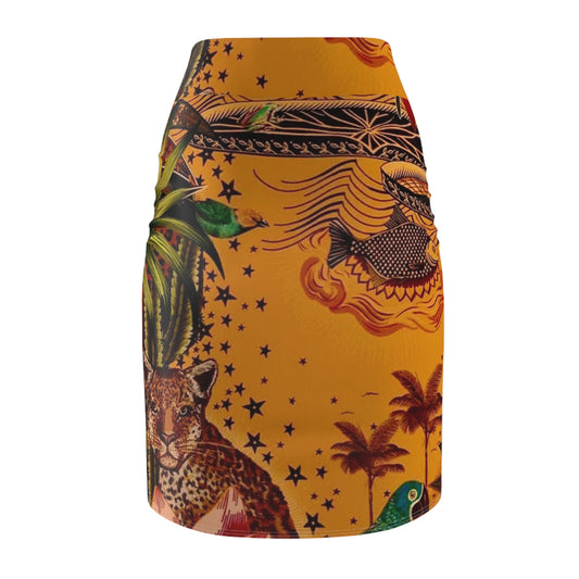 Tropical Animal Print Pencil Skirt for Women - Vibrant Jungle Design