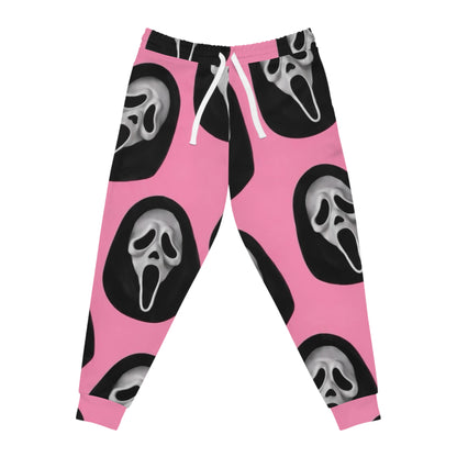 Pink Scream Face Joggers — Goth Horror Skull All-Over Print Sweatpants