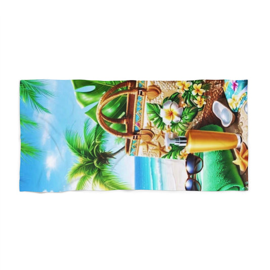Tropical Paradise Beach Towel - Vibrant Summer Vibes with Palm Trees and Floral Design