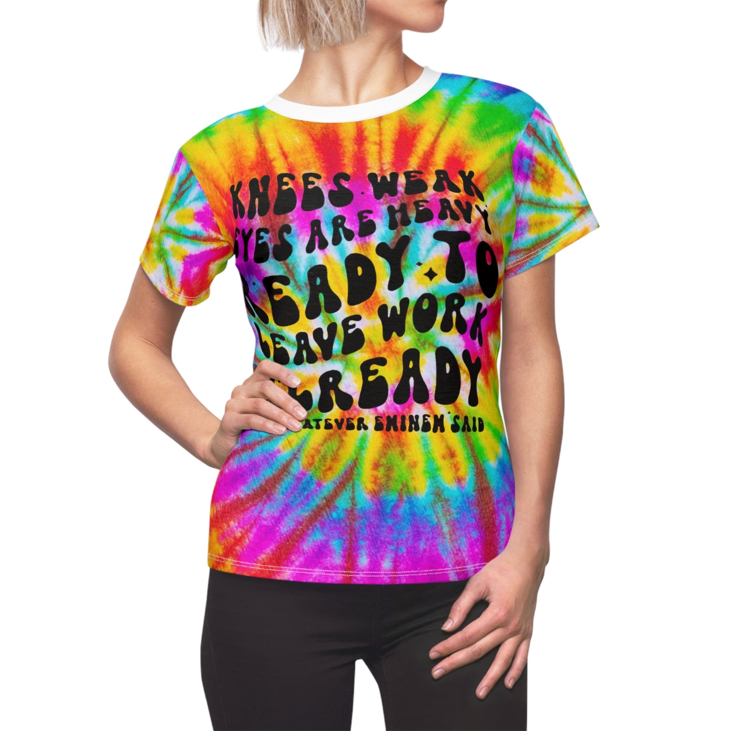 Tie-Dye Women's Tee — 'Ready to Leave Work' Relaxed Graphic Shirt