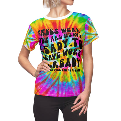 Tie-Dye Women's Tee — 'Ready to Leave Work' Relaxed Graphic Shirt