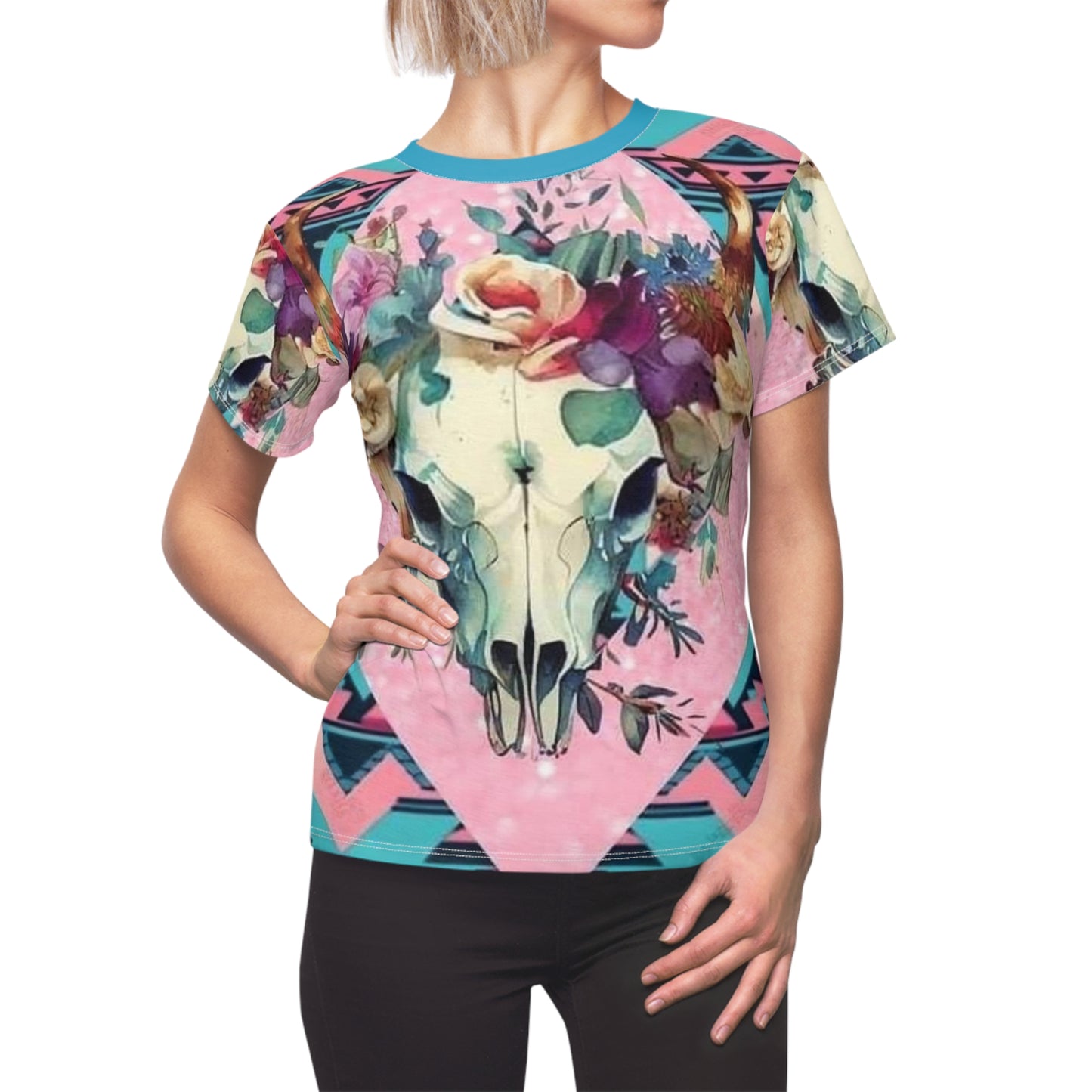 Western Style Floral Skull Tee - Women's T-Shirt