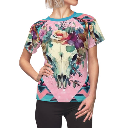 Western Style Floral Skull Tee - Women's T-Shirt