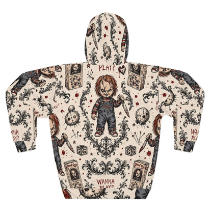 Chucky Pattern Hoodie – "Wanna Play?" Horror All-Over Print Pullover