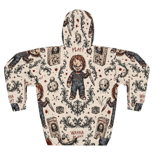 Chucky Pattern Hoodie – "Wanna Play?" Horror All-Over Print Pullover