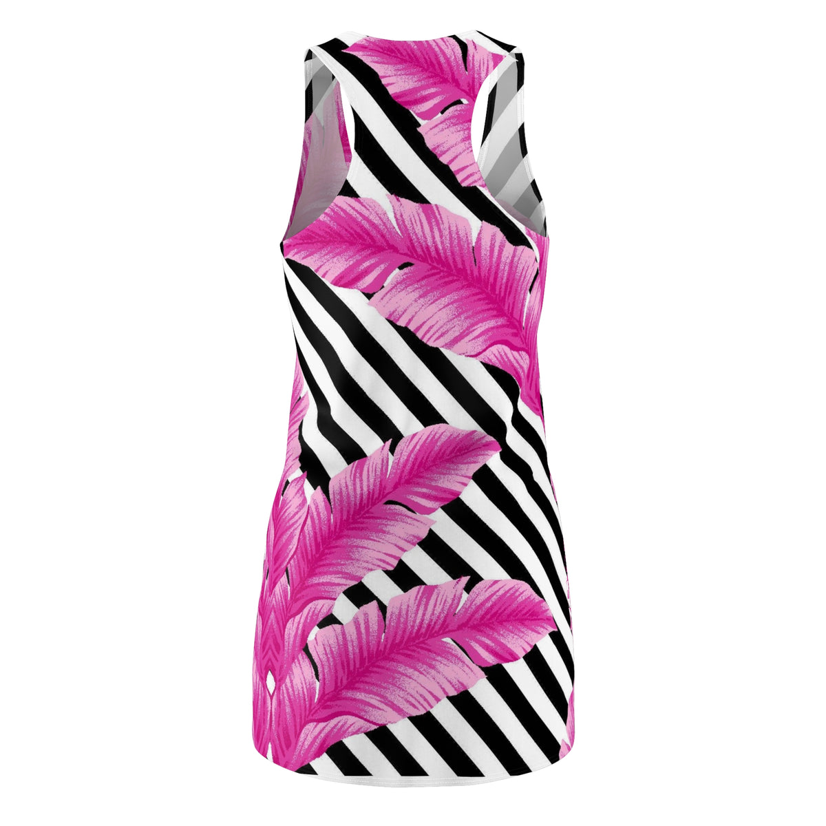 Pink Feather Stripe Racerback Dress - Tropical Floral AOP