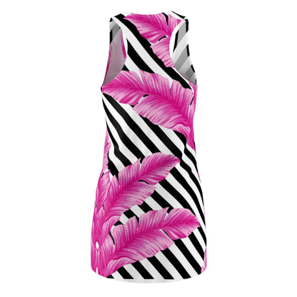 Pink Feather Stripe Racerback Dress - Tropical Floral AOP