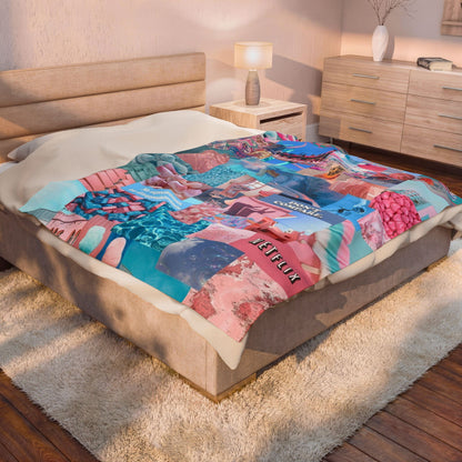 Velveteen Plush Blanket — Pastel Collage Aesthetic Throw ("Don't Compare")