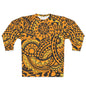Polynesian Tribal Pattern Sweatshirt — Bold Orange Island-Inspired All-Over Print