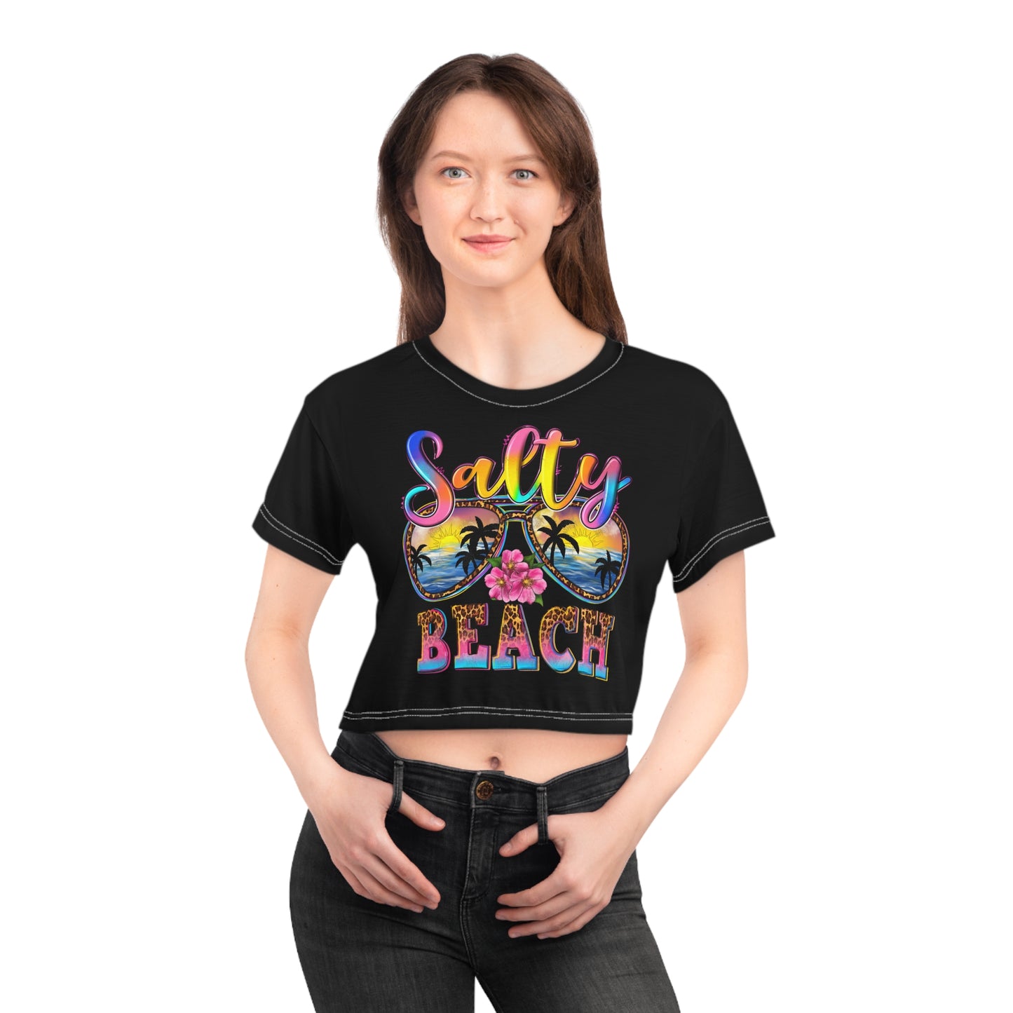 Salty Beach Themed Crop Tee - Perfect Summer Shirt for Beach Lovers