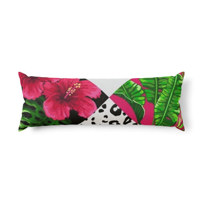 Tropical Hibiscus Body Pillow — Pink Floral & Leopard Accent Lumbar Pillow