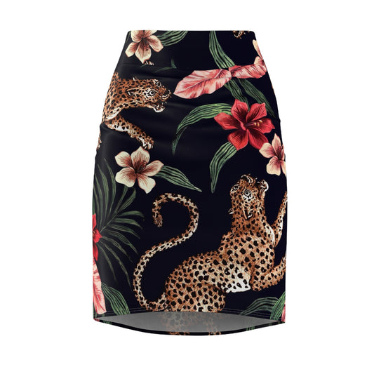 Tropical Leopard Print Pencil Skirt - Stylish Floral Design for Women
