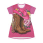 Western Floral T-Shirt Dress - Cowgirl Style with Boots and Hat